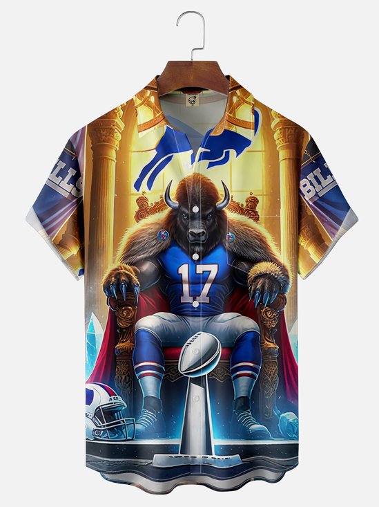 Moisture-wicking American Football New York State Art Buffalo Chest Pocket Casual Shirt