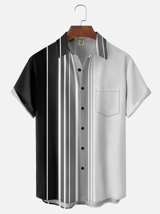 Moisture Wicking Ombre Stripe Chest Pocket Bowling Shirt