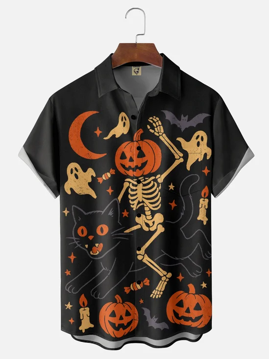 Hardaddy x Eduely Moisture-wicking Fun Halloween Skull Chest Pocket Casual Shirt