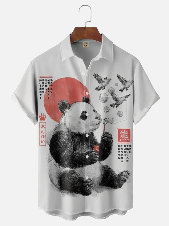 Hardaddy x Eduely Moisture-wicking Fun Panda Art Chest Pocket Casual Shirt