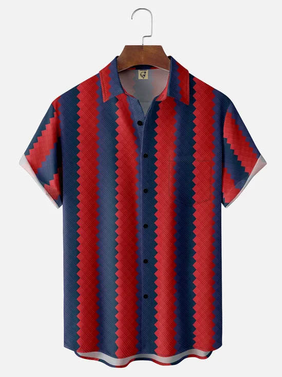 Moisture Wicking Stripe Chest Pocket Hawaiian Shirt