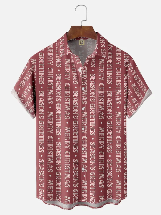 Moisture Wicking Merry Christmas Chest Pocket Hawaiian Shirt