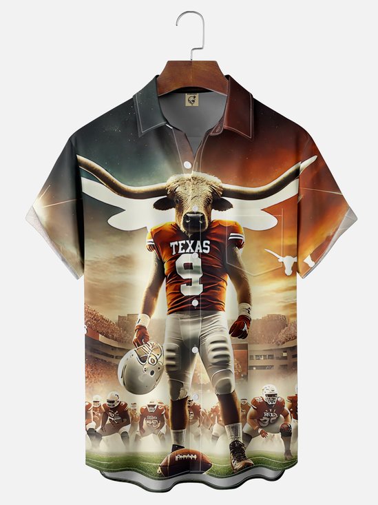 Moisture-wicking American Football Texas Art Longhorns Chest Pocket Casual Shirt