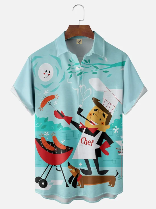 Moisture-wicking Cartoon Chest Pocket Casual Shirt