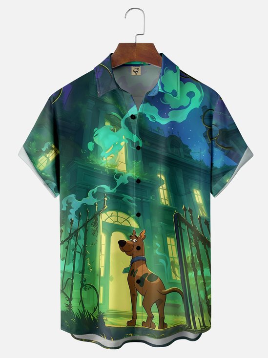 Moisture-wicking Halloween Castle Dalmatian Chest Pocket Casual Shirt