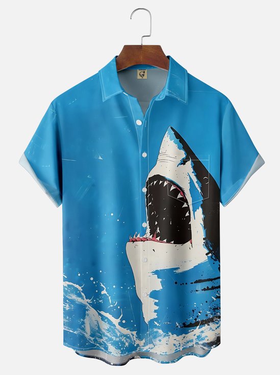 Moisture-wicking Shark Chest Pocket Hawaiian Shirt