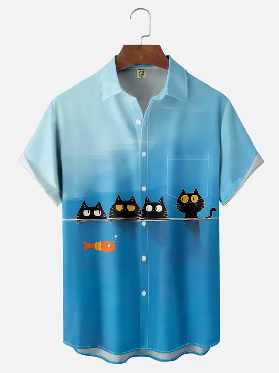 Moisture-wicking Cats Chest Pocket Casual Shirt