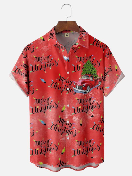 Moisture Wicking Merry Christmas Christmas Tree Car Chest Pocket Hawaiian Shirt