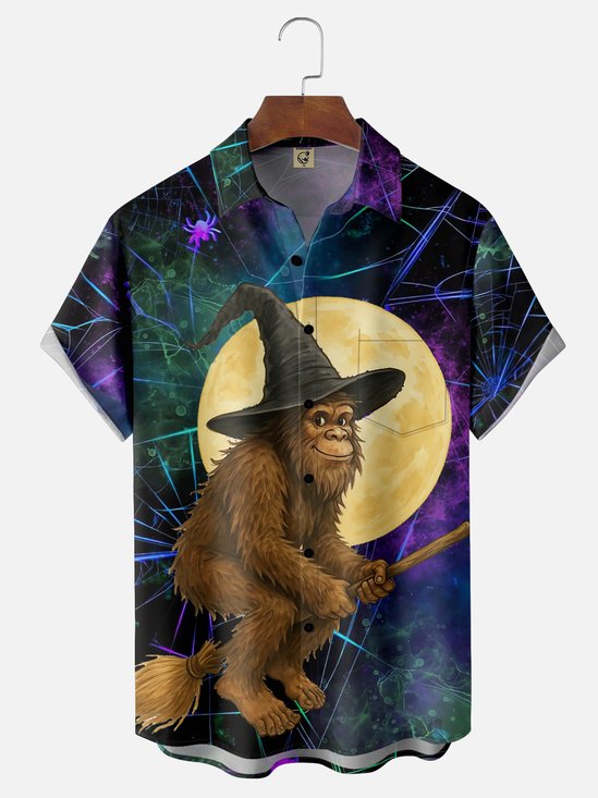 Moisture-wicking Halloween Bigfoot Wizard Chest Pocket Casual Shirt