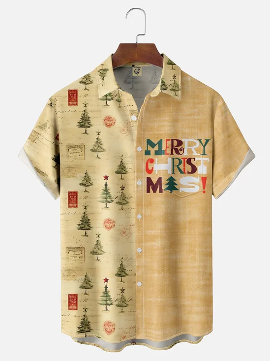 Moisture Wicking Merry Christmas Chest Pocket Hawaiian Shirt