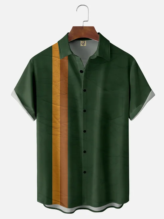 Moisture-wicking Striped Chest Pocket Bowling Shirt