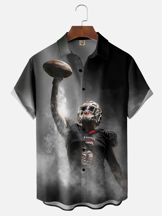 Moisture-wicking American Football Chest Pocket Casual Shirt
