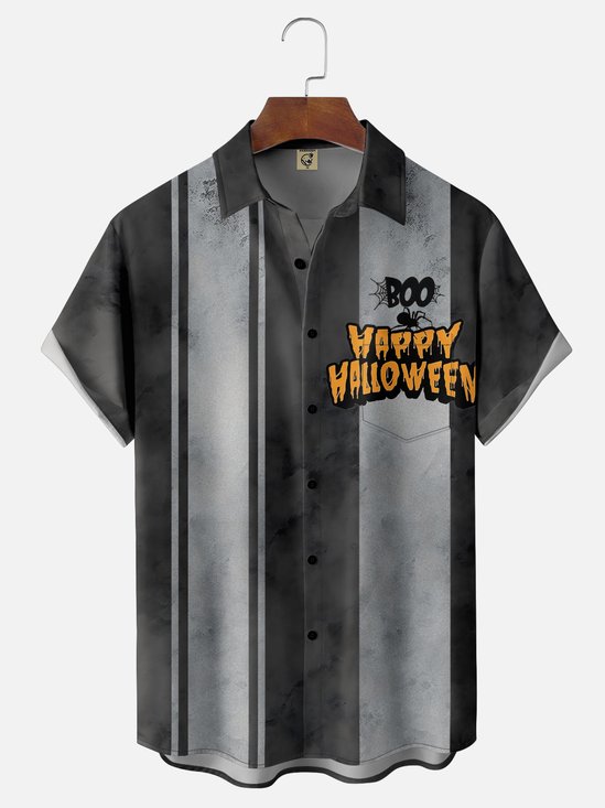 Moisture Wicking Halloween Chest Pocket Hawaiian Shirt