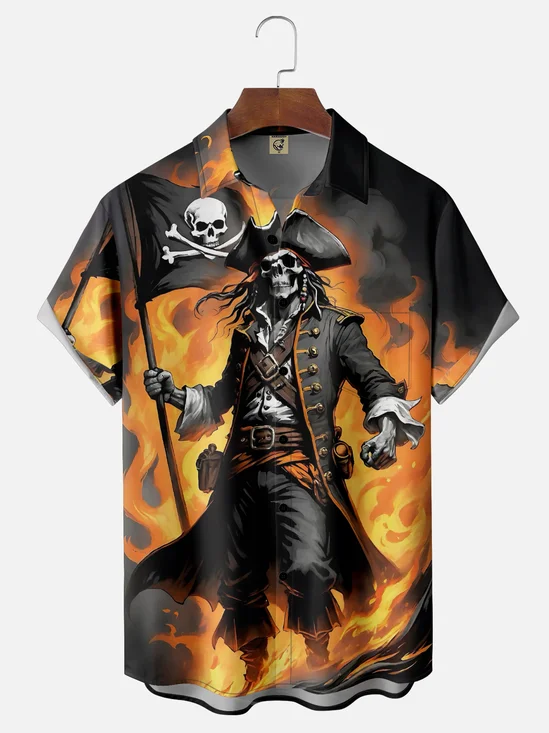 Moisture-wicking Viking Pirate Chest Pocket Hawaiian Shirt