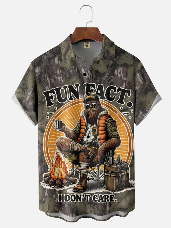 Moisture-Wicking Camping Campfire Bigfoot Chest Pocket Hawaiian Shirt