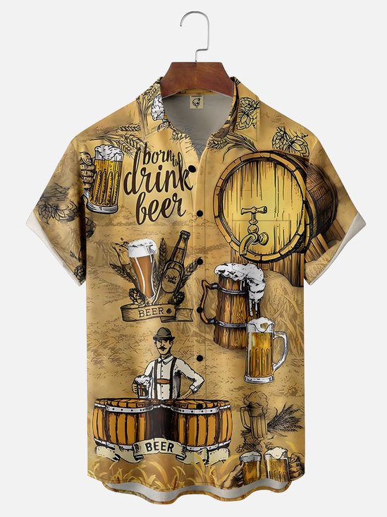 Moisture Wicking Oktoberfest Bartender Chest Pocket Hawaiian Shirt