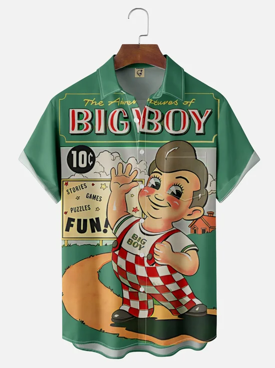 Moisture-wicking Cartoon Chest Pocket Casual Shirt