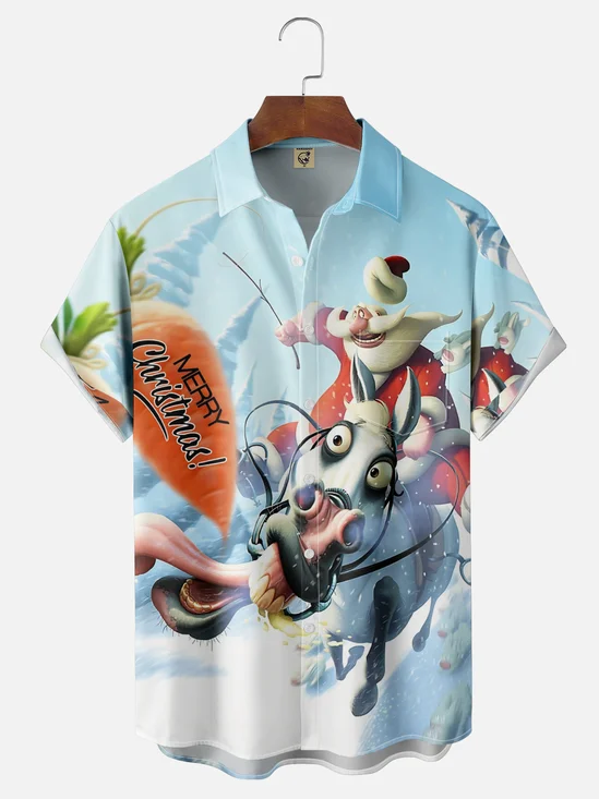 Moisture Wicking Merry Christmas Santa Chest Pocket Hawaiian Shirt