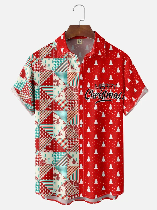 Moisture Wicking Christmas Chest Pocket Hawaiian Shirt