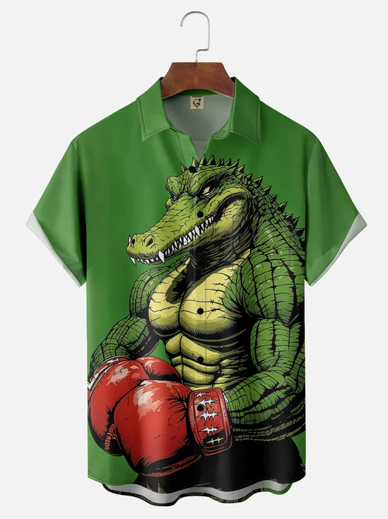 Moisture-Wicking Crocodile Boxing Chest Pocket Hawaiian Shirt