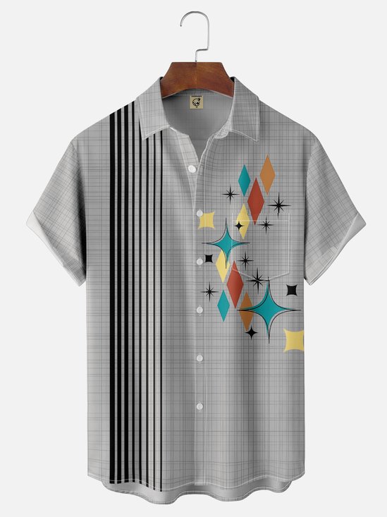 Moisture-wicking Geomatric Chest Pocket Bowling Shirt