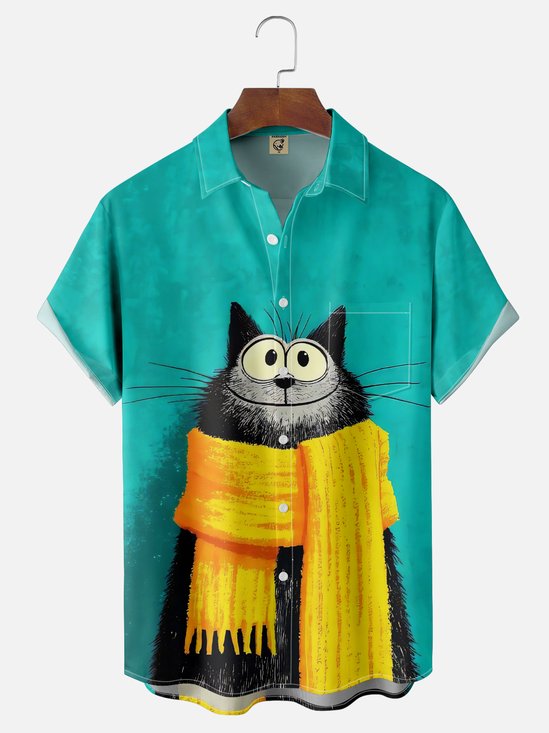 Moisture-wicking Cat Chest Pocket Casual Shirt