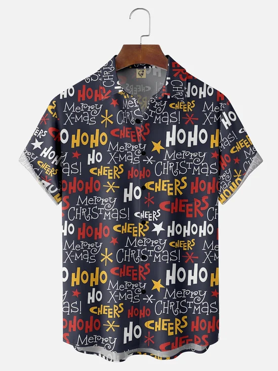 Moisture Wicking Christmas Chest Pocket Hawaiian Shirt