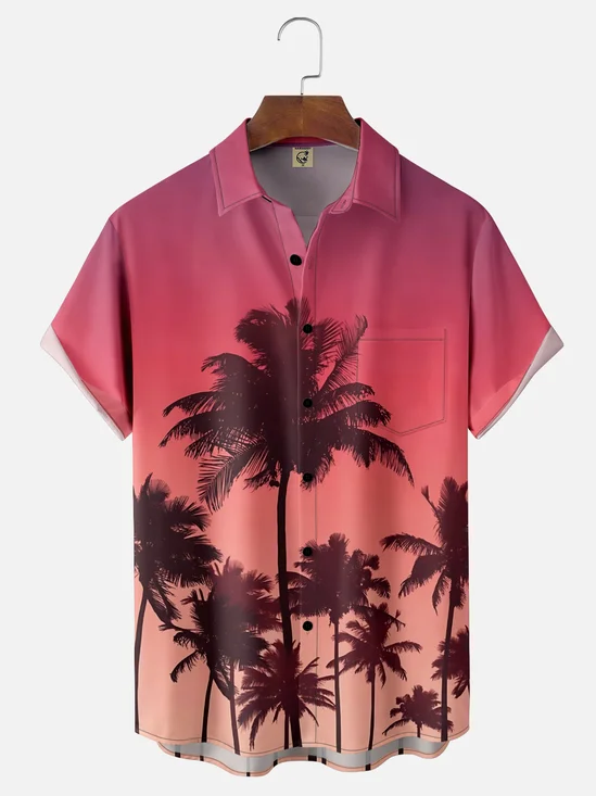 Moisture-wicking Palm Tree Chest Pocket Hawaiian Shirt