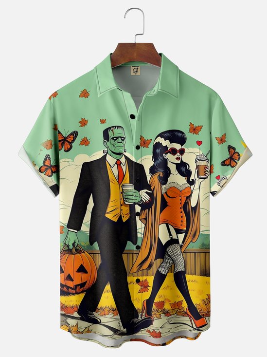 Moisture-wicking Halloween Chest Pocket Casual Shirt