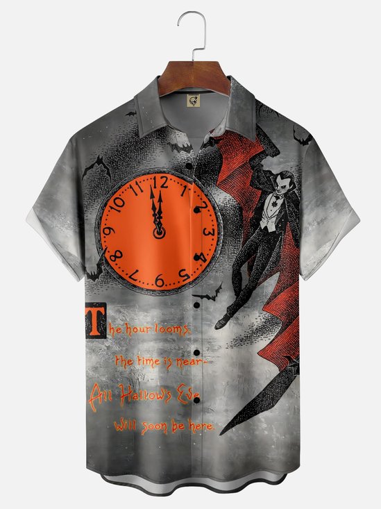 Moisture Wicking 12 O'Clock Monster Haunted Chest Pocket Hawaiian Shirt