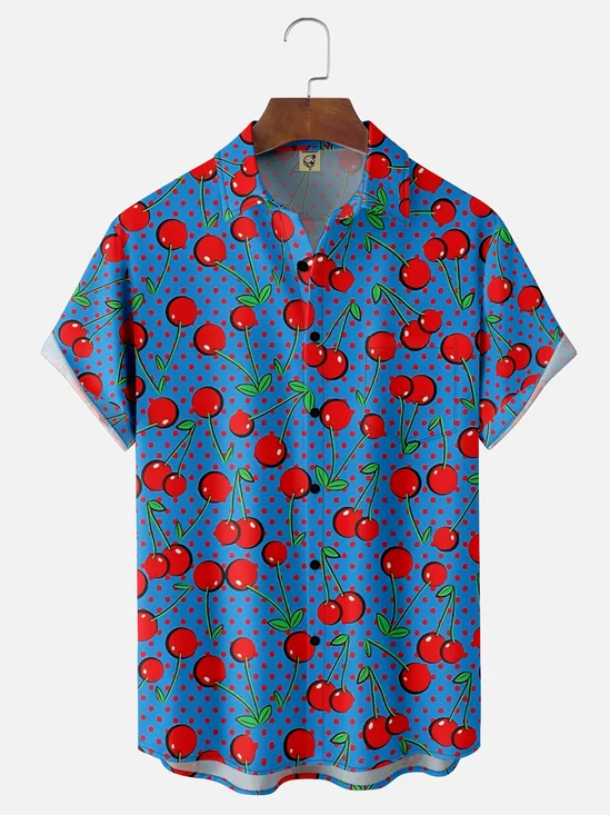 Moisture-wicking Cherry Chest Pocket Hawaiian Shirt