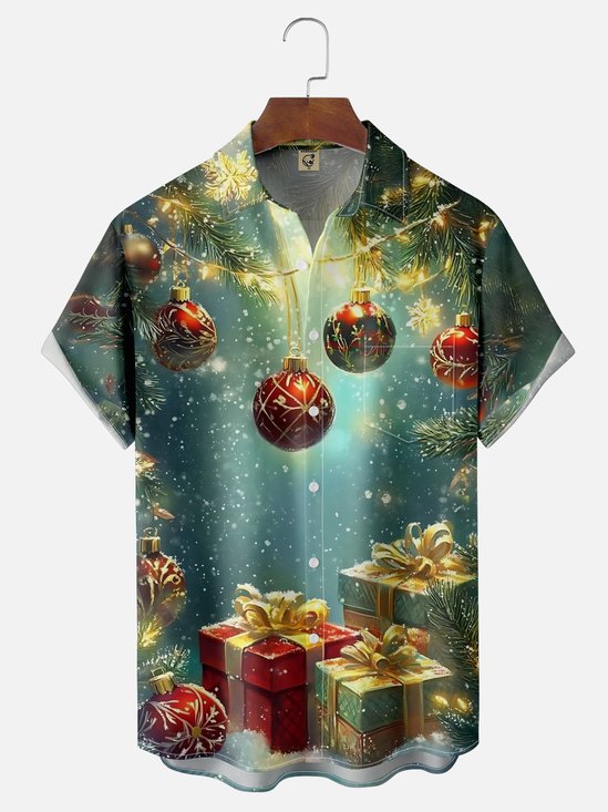 Moisture-wicking Christmas Retro Fun Christmas Tree Chest Pocket Casual Shirt