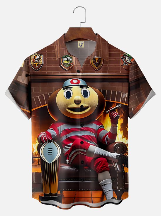 Big Size Moisture-wicking American Football Ohio State Art Buckeyes Chest Pocket Casual Shirt