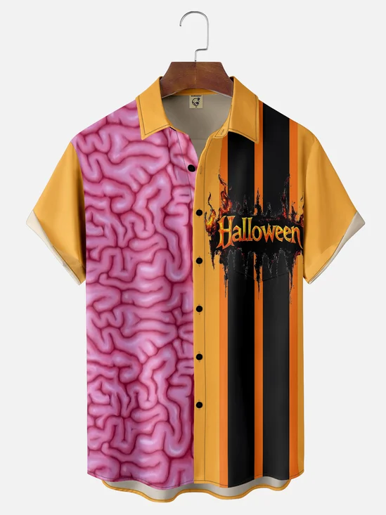 Moisture-wicking Halloween Fun "Brain" Chest Pocket Bowling Shirt