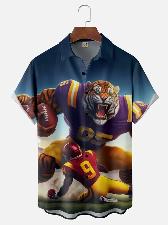 Moisture-wicking American Football Louisiana State Art Tigers Chest Pocket Casual Shirt