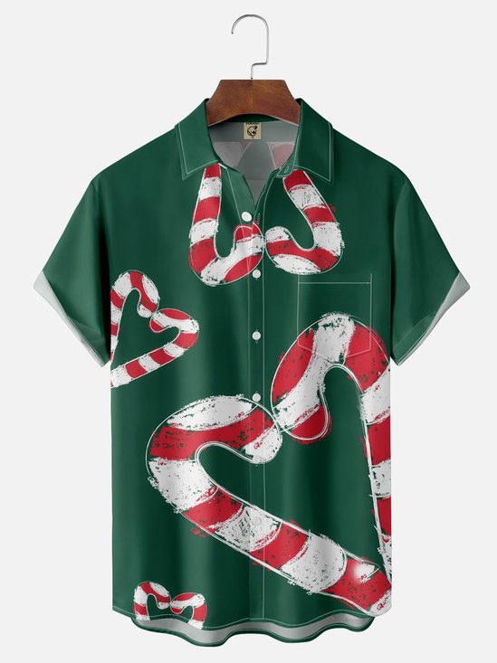 Moisture-wicking Christmas Candy Cane Fun Chest Pocket Casual Shirt