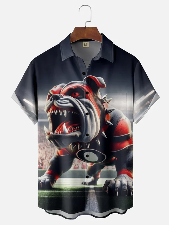Moisture-wicking American Football Georgia Art Bulldogs Chest Pocket Casual Shirt