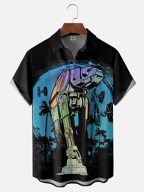 Moisture-Wicking Gradient Star Droid Chest Pocket Hawaiian Shirt