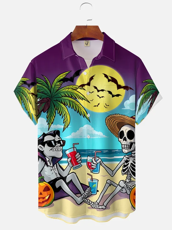 Moisture-wicking Halloween Chest Pocket Casual Shirt
