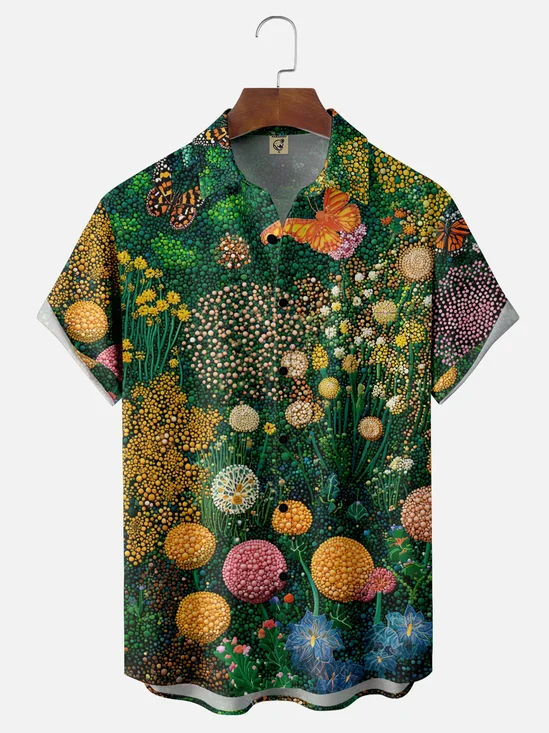 Hardaddy X Neika Moisture-wicking Landscape Floral Chest Pocket Hawaiian Shirt