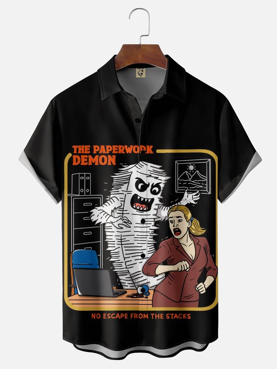 Hardaddy X Kimprut Imut Moisture-wicking Office Paperwork Demon Chest Pocket Halloween Shirt
