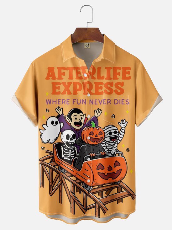 Hardaddy X Kimprut Imut Moisture-wicking Zombie Pumpkin Chest Pocket Hawaiian Shirt