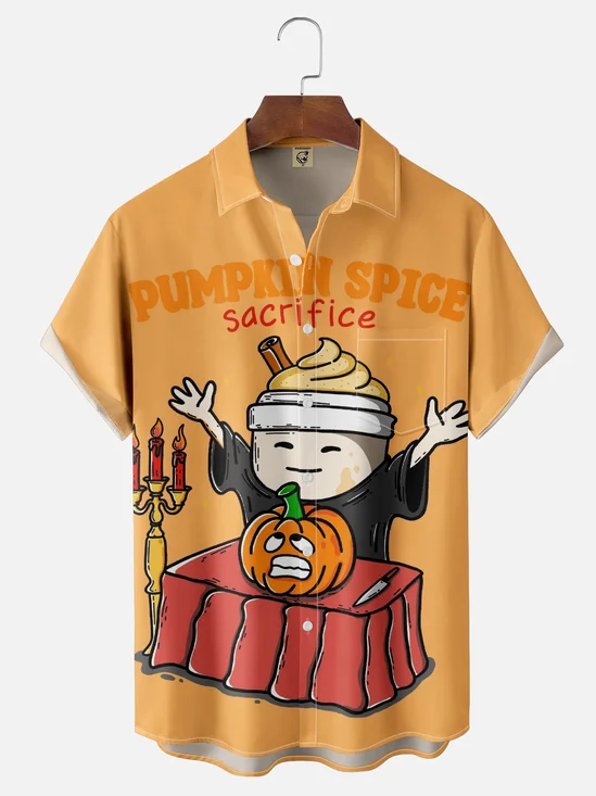 Hardaddy X Kimprut Imut Moisture-wicking Halloween Pumpkin Chest Pocket Hawaiian Shirt