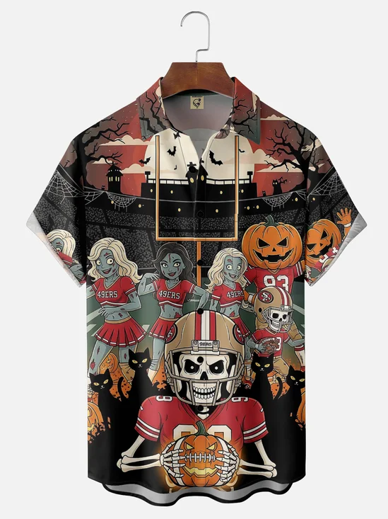 Moisture Wicking Halloween Football Game San Francisco 49ers Chest Pocket Hawaiian Shirt