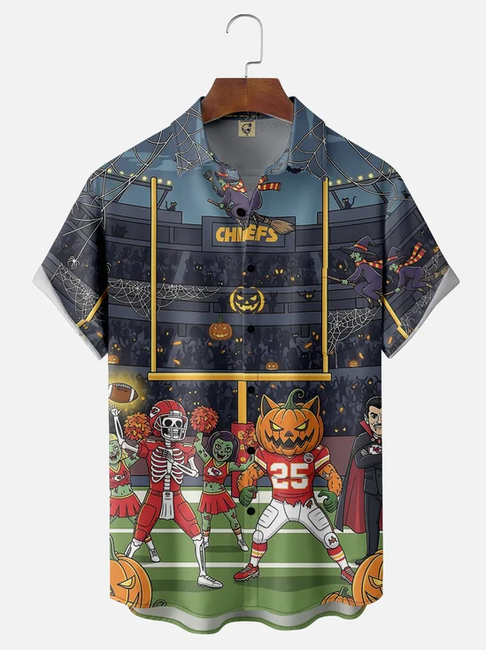 Moisture Wicking Halloween Football Game Kansas City Chiefs Chest Pocket Hawaiian Shirt