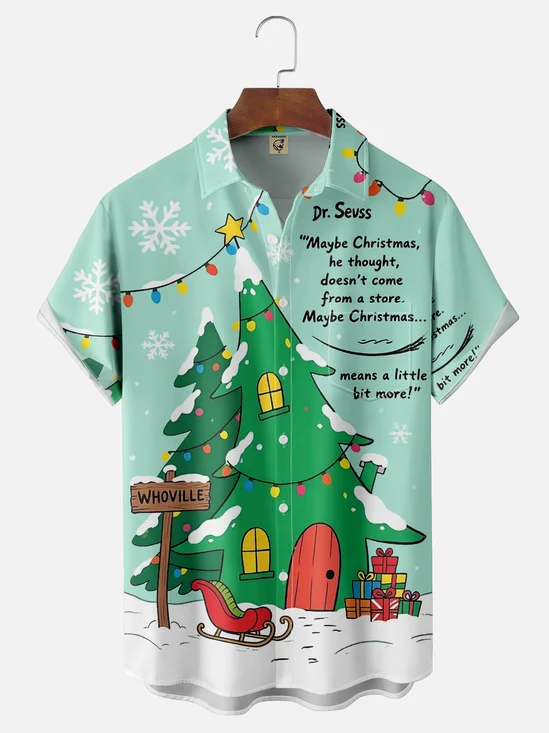 Moisture Wicking How the Grinch Stole Christmas WHOVILLE Chest Pocket Hawaiian Shirt