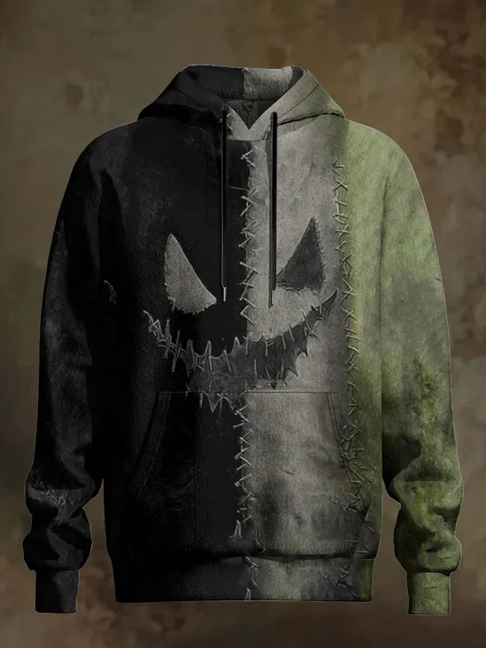 Halloween Stitched Ghost Face Hooded Sweatshirt