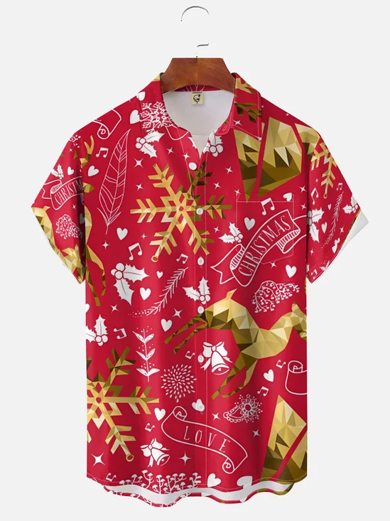 Moisture-wicking Christmas Chest Pocket Casual Shirt