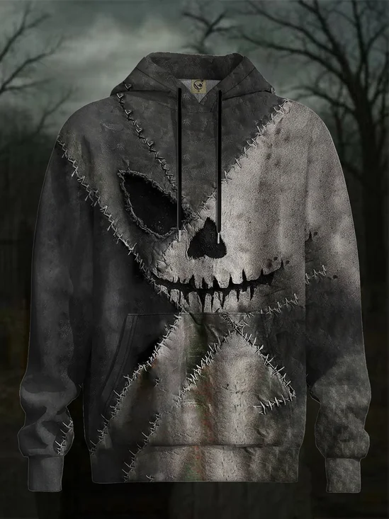 Halloween Stitched Ghost Face Hooded Sweatshirt