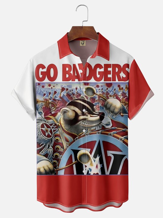 Moisture Wicking Football Game Wisconsin Badgers Chest Pocket Hawaii Shirt